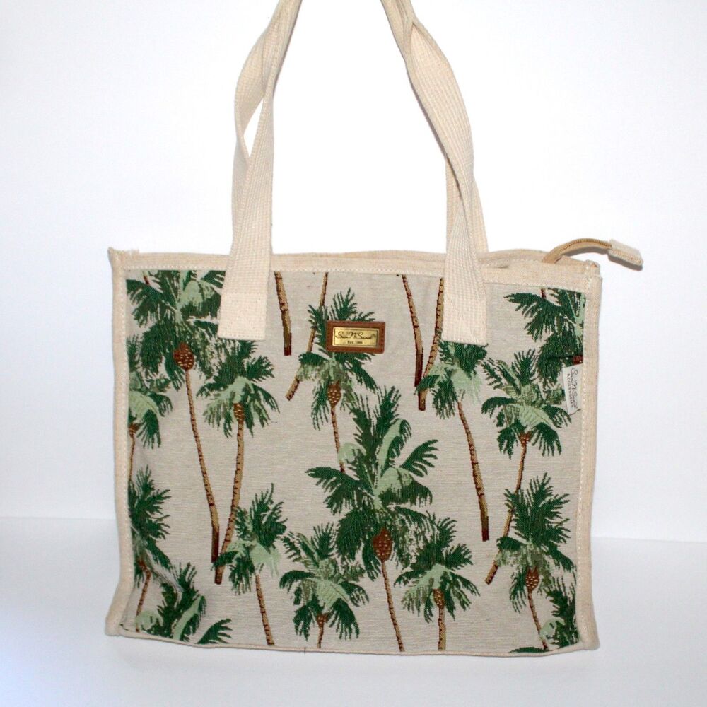 Sun’N’Sand Palm Tree Canvas Tote Bag tapestry tropical beach 16.5" x 12.5"